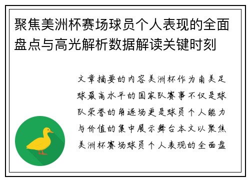 聚焦美洲杯赛场球员个人表现的全面盘点与高光解析数据解读关键时刻